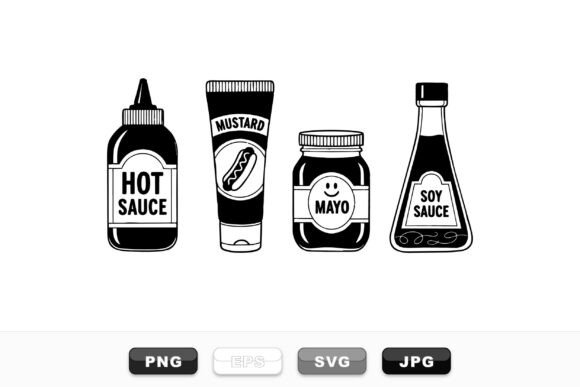 Retro Condiment Bottle Clipart Set